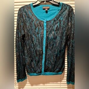 Dana Buchman Teal and Black Cardigan